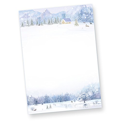 Briefpapier Weiße Weihnachten (250 Blatt) Weihnachtsbriefpapier bedruckt mit Winterlandschaft weihnachtliches Papier A4 von tatmotive