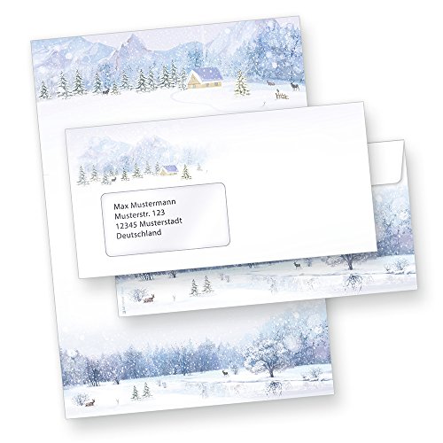Briefpapier Weiße Weihnachten 500 Sets mit Fensterumschlag Weihnachtsbriefpapier mit Umschläge weihnachtliches Papier A4 von tatmotive