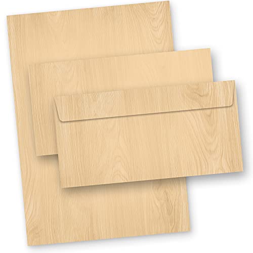 Briefpapier mit Umschlag Holz MADEIRA 10 Sets beidseitig Holzmaserung Holzmuster Holzoptik Struktur von tatmotive