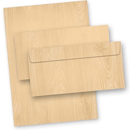 Briefpapier mit Umschlag Holz MADEIRA 250 Sets beidseitig Holzmaserung Holzmuster Holzoptik Struktur von tatmotive