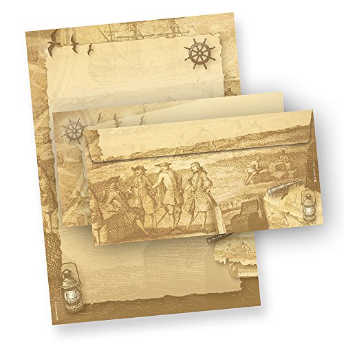Briefpapier mit Umschlag Piraten & Seefahrer 25 Sets beidseitig bedruckt A4 Briefpapier Set Schiff maritim von tatmotive