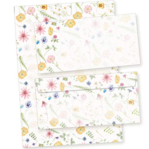 Briefpapier mit Umschlag Set Flora-Bianca (40-tlg.) Vintage mit Blumen 1 Schreibblock liniert mit 25 Blatt mit Linien + 15 Briefumschläge von tatmotive