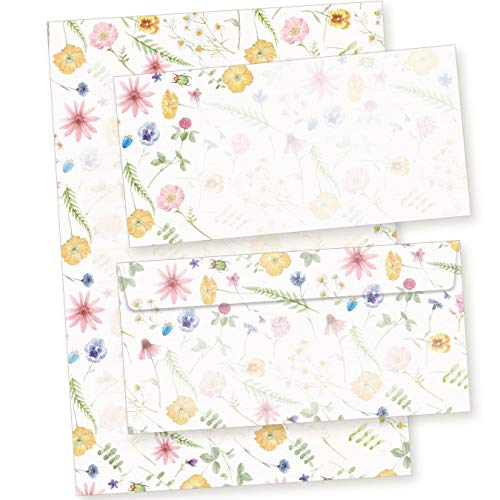 Briefpapier mit Umschlag Set Flora-Bianca (40-tlg.) Vintage mit Blumen 1 Schreibblock liniert mit 25 Blatt mit Linien + 15 Briefumschläge von tatmotive