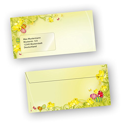 Briefumschläge Ostern 2-seitig (250 Stück MIT Fenster) DIN lang Umschlag mit Ostermotiv von tatmotive