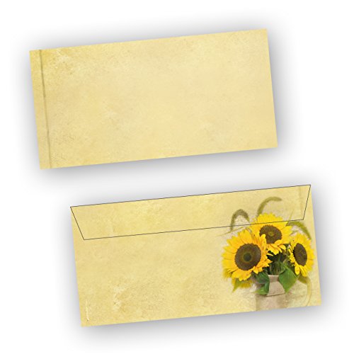 Briefumschläge Sonnenblumen (50 Stück) beidseitig bedruckte DIN lang Umschläge gelb von tatmotive