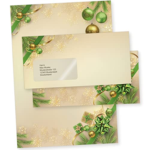 Chalet Noel 25 Sets Weihnachtsbriefpapier mit Fensterumschlag, Briefpapier Weihnachten A4 mit Umschlag mit Fenster von tatmotive