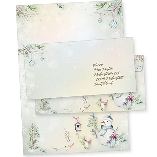 Flöckchen 100 Sets Weihnachtsbriefpapier Briefpapier Weihnachten mit Umschlag ohne Fenster, Weihnachtspapier A4 von tatmotive