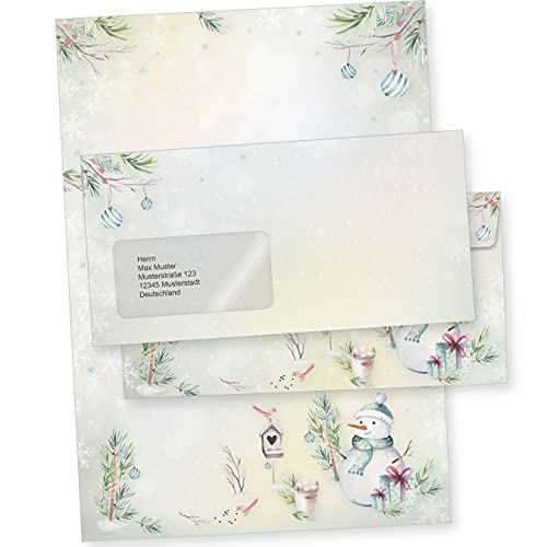Flöckchen 25 Sets Weihnachtsbriefpapier mit Fensterumschlag, Briefpapier Weihnachten A4 mit Umschlag mit Fenster von tatmotive