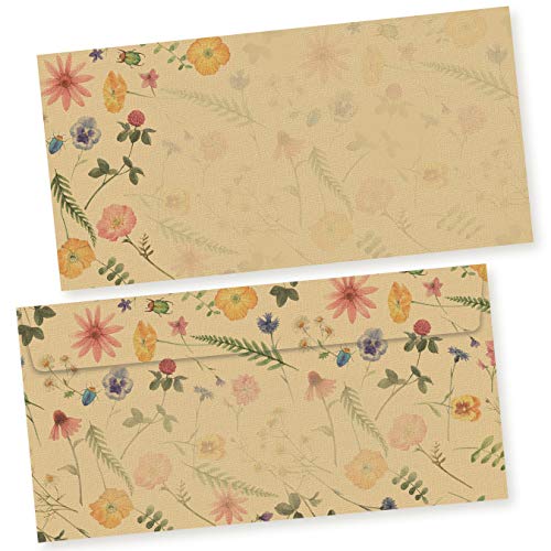 Flora-Natura Briefumschläge Vintage Blumen Floral 500 Stück DIN lang Umschläge selbstklebend ohne Fenster nachhaltig gedruckt von tatmotive