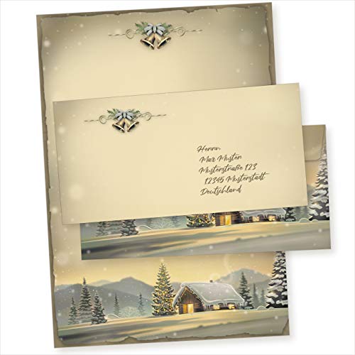 Glöcknerhütte 100 Sets Weihnachtsbriefpapier mit Umschlag ohne Fenster, Briefpapier Weihnachten A4 von tatmotive