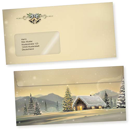 Glöcknerhütte 100 Weihnachts-Briefumschläge Din lang mit Fenster Umschläge für Weihnachten selbstklebend haftklebend von tatmotive