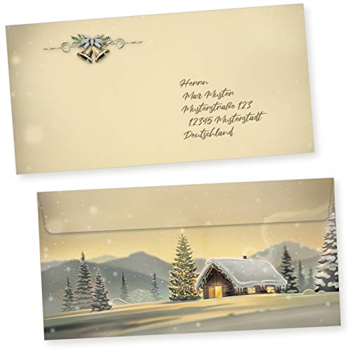 Glöcknerhütte 100 Weihnachts-Briefumschläge Din lang ohne Fenster Umschläge für Weihnachten selbstklebend haftklebend von tatmotive
