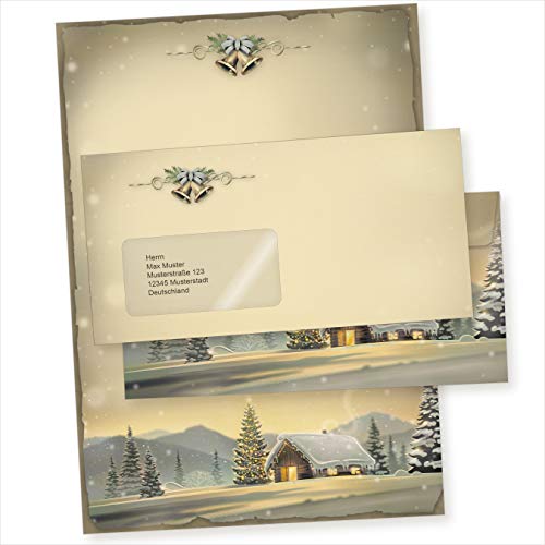 Glöcknerhütte 25 Sets Weihnachtsbriefpapier mit Fensterumschlag Briefpapier Weihnachten mit Umschlag mit Fenster von tatmotive