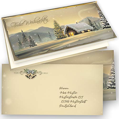 Glöcknerhütte Weihnachtskarten Set (50 Sets) Klappkarten DiN lang, mit Umschlag und Einlegeblätter bedruckbar von tatmotive