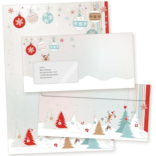 Joulujuhla 250 Sets Weihnachtsbriefpapier mit Fensterumschlag, Briefpapier Weihnachten A4 mit Umschlag mit Fenster von tatmotive