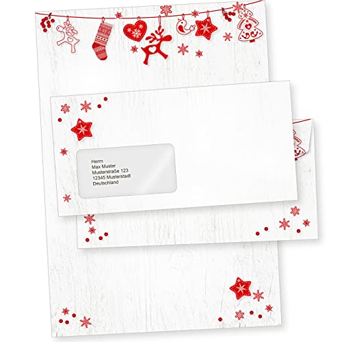 Julfest 250 Sets Weihnachtsbriefpapier mit Fensterumschlag, Briefpapier Weihnachten A4 mit Umschlag mit Fenster nordisch schwedisch von tatmotive