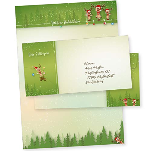 NEU Rentiere 100 Sets Weihnachtsbriefpapier mit Umschlag ohne Fenster, Weihnachtspapier Briefpapier weihnachtliches Papier von tatmotive