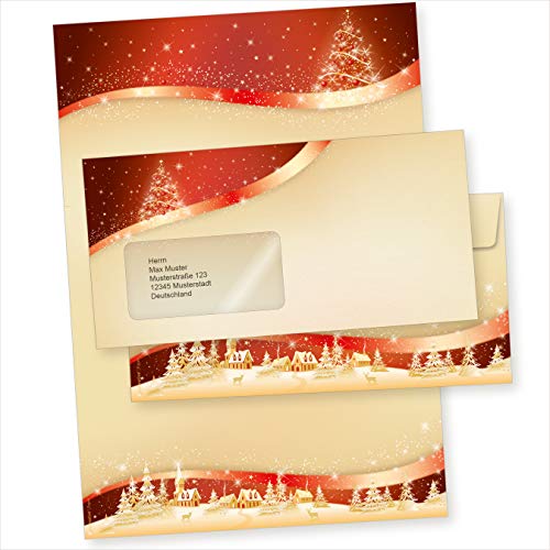 ROT GOLD 100 Sets Weihnachtsbriefpapier mit Fensterumschlag Briefpapier Weihnachten mit Umschlag mit Fenster von tatmotive