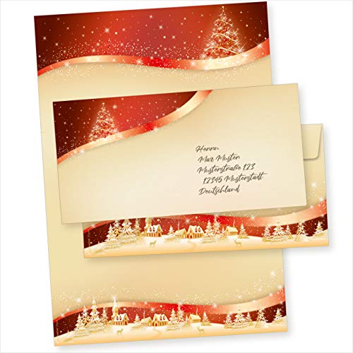 ROT GOLD 100 Sets Weihnachtsbriefpapier mit Umschläge ohne Fenster, Briefpapier Weihnachten A4 von tatmotive