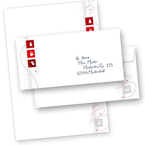 Red Modern Art 250 Sets Weihnachtsbriefpapier mit Umschläge ohne Fenster, für Geschäftskunden von tatmotive