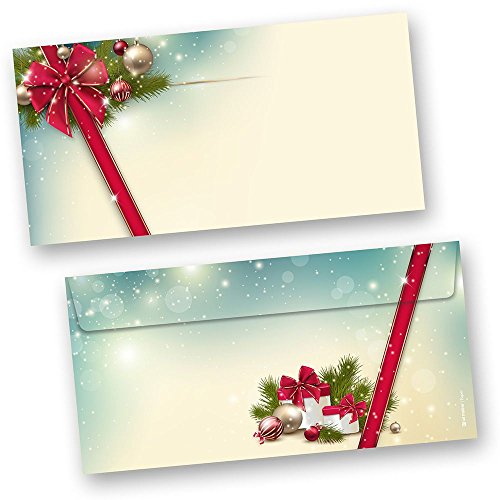 Rote Schleife 1000 Stück Weihnachtsbriefumschläge Din lang ohne Fenster Umschläge Weihnachten selbstklebend von tatmotive