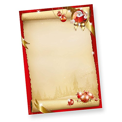 Santa Claus Briefpapier Weihnachten (50 Blatt) Weihnachtsbriefpapier A4 mit Weihnachtsmann von tatmotive