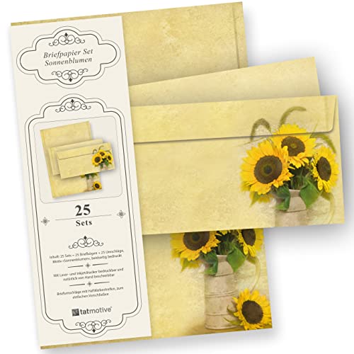 Schönes Briefpapier Set Sonnenblumen, 25 Sets, Hochwertiges Motivpapier mit Umschläge von tatmotive