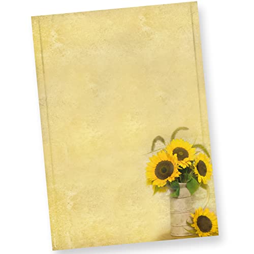 Schönes Briefpapier Sonnenblumen (50 Stück) beidseitig wunderschön bedrucktes A4 Motiv-Papier mit einer Vase mit sonnigem Sommermotiv von tatmotive