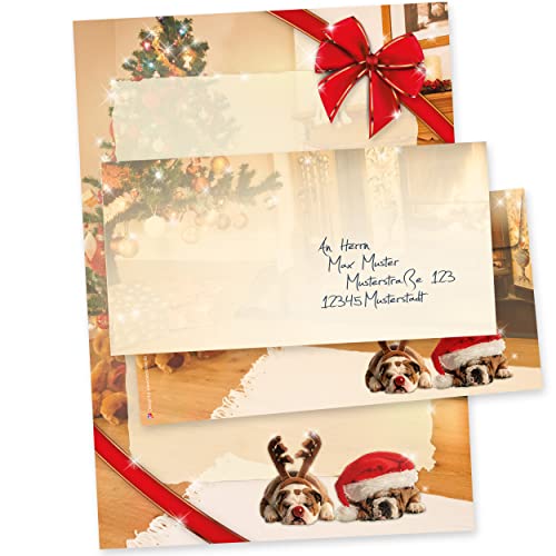 TATMOTIVE Briefpapier Weihnachten Hunde lustig (100 Sets ohne Fenster) Weihnachtsbriefpapier mit Umschläge von tatmotive