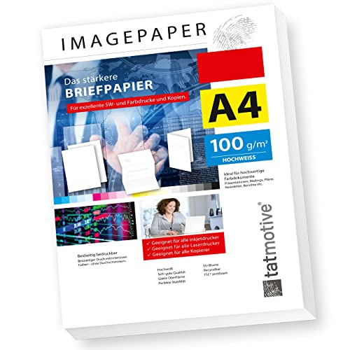 TATMOTIVE Imagepaper 100g/qm DIN A4, das stärkere Briefpapier, brillante Drucke für alle Drucker, 500 Blatt Kopierpapier Druckerpapier weiß von tatmotive