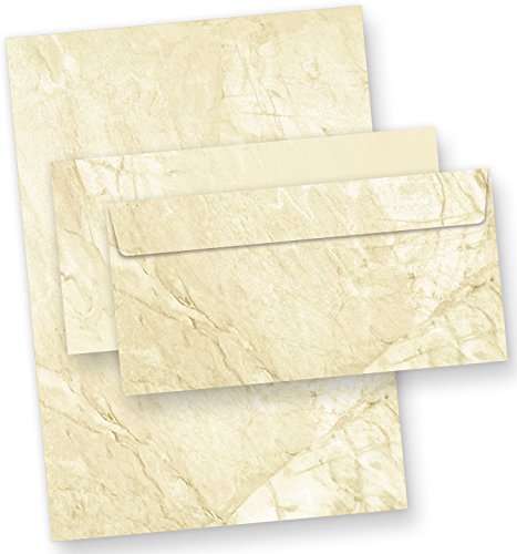 TATMOTIVE Marmor Briefpapier Set mit Umschläge, beidseitig braun marmoriert - 100 Sets von tatmotive