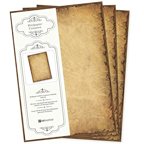 TATMOTIVE PREMIUM Altes Briefpapier 50 Blatt Papier beidseitig A4 alt vintage retro Mittelalter antik nostalgisch von tatmotive