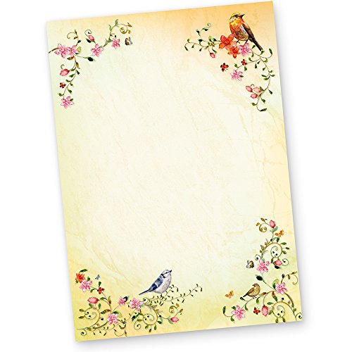 TOSKANA Briefpapier Blumen und Vögel 100 Blatt Motivpapier Schreibpapier bunt A4 Frauen Erwachsene von tatmotive