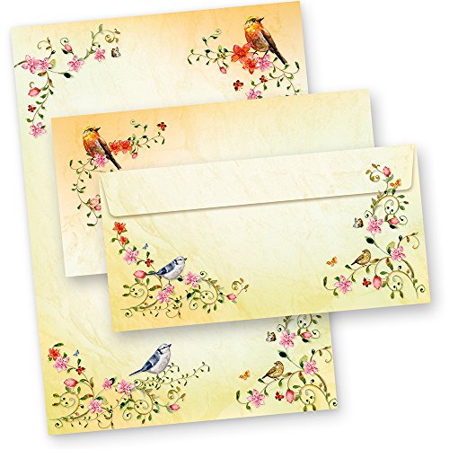 TOSKANA Briefpapier mit Umschlag Set Blumen und Vögel 100 Sets Motivpapier Schreibpapier bunt A4 Frauen Erwachsene von tatmotive