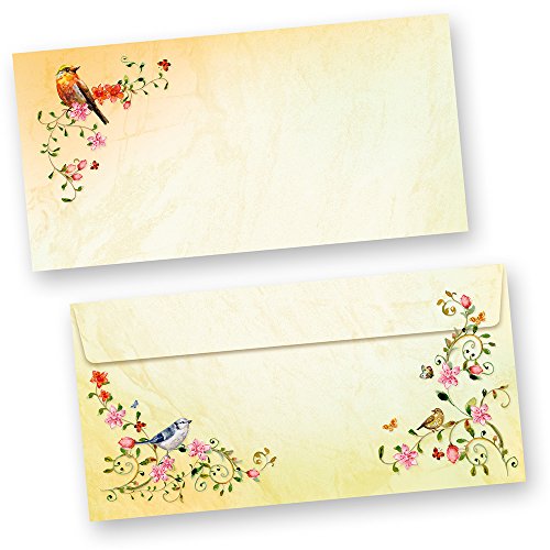 TOSKANA Briefumschläge Blumen (250 Stück) DIN lang Umschläge mit Vögel selbstklebend mit Haftklebestreifen von tatmotive