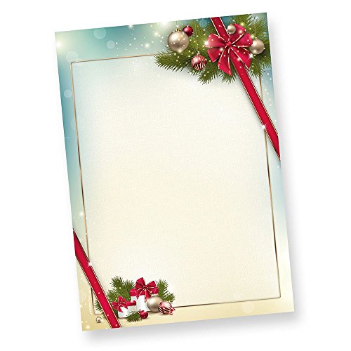 Weihnachtsbriefpapier ROTE SCHLEIFE (100 Blatt) Briefpapier Weihnachten DIN A4 zum Bedrucken von tatmotive