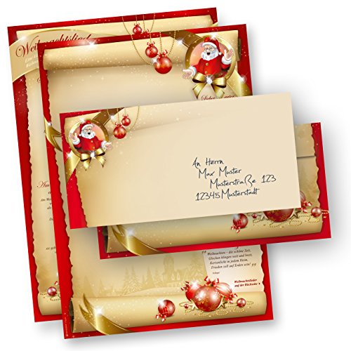 Weihnachtsbriefpapier Set SANTA CLAUS beidseitig (100 Sets ohne Fenster) Briefpapier mit Weihnachtsliedern auf der Rückseite für Weihnachten von tatmotive
