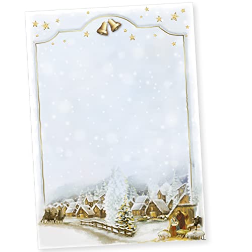 Weihnachtsdorf 100 Blatt Christliches Weihnachtsbriefpapier Briefpapier Weihnachten kirchliches Motiv von tatmotive