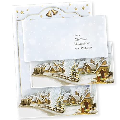 Weihnachtsdorf 250 Sets Christliches Weihnachtsbriefpapier mit Umschläge ohne Fenster Briefpapier Weihnachten kirchlich von tatmotive