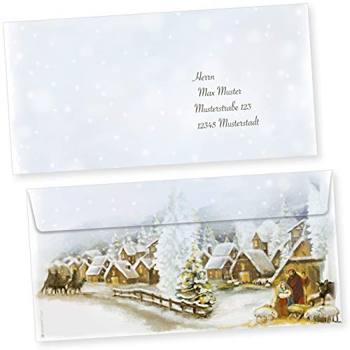Weihnachtsdorf 50 Stück Christliche Weihnachts-Briefumschläge Din lang ohne Fenster Umschläge für Weihnachten selbstklebend haftklebend von tatmotive