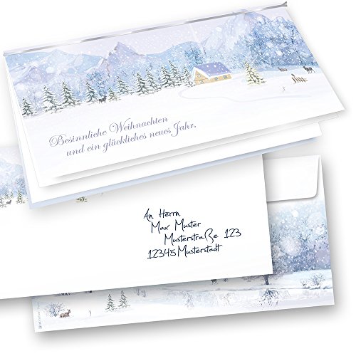 Weiße Weihnachten Weihnachtskarten Set (50 Sets) mit Umschlag und mit Einlegeblätter Einleger zum bedrucken von tatmotive