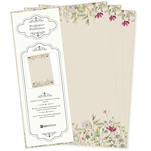 Wildblumen Briefpapier 100 Blatt Papier DIN A4 beidseitig floral Natur nachhaltig für Frauen Schreibpapier Erwachsene von tatmotive