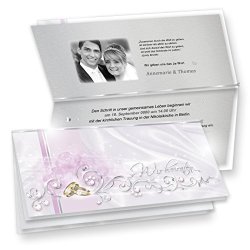 tatmotive Einladung Hochzeit Silber DE LUXE 10 Sets selbst bedruckbar - sehr hochwertige Karten in Silberoptik mit Goldenen Ringen inkl. Einlegeblätter von tatmotive