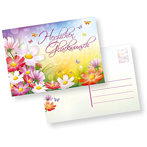 tatmotive Postkarten Herzlichen Glückwunsch (100 Stück) schöne Glückwunschkarten Geburtstagskarten mit Blumen von tatmotive