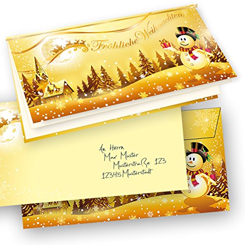 tatmotive Weihnachtskarten Set Schneemann (10 Sets) mit Umschlag und mit Einlegeblätter Einleger zum bedrucken von tatmotive