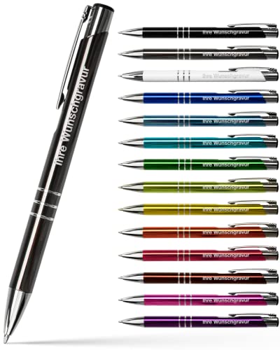 #teamludorf 50x Metall-Kugelschreiber mit Wunsch-Gravur - Personalisierte Kulis - Stift mit Namen - 14 Farben & 20 Schriftarten - 50 Stück - Grau von #teamludorf