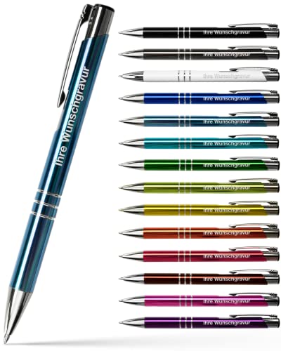 #teamludorf 50x Metall-Kugelschreiber mit Wunsch-Gravur - Personalisierte Kulis - Stift mit Namen - 14 Farben & 20 Schriftarten - 50 Stück - Skyblau von #teamludorf