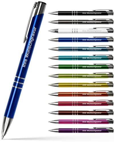 #teamludorf GAMMA Metall-Kugelschreiber mit Wunsch-Gravur - Personalisierte Kulis - Stift mit Name - 14 Farben & 20 Schriftarten - 100 Stück - Blau von #teamludorf