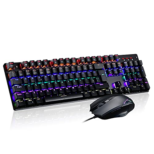 Teamwolf Mechanical Gaming Keyboard RGB Backlight UK Layout 105 Keys and Mouse 4800 DPI Professional Combo (Blue Switches) von teamwolf