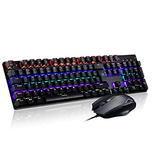 Teamwolf Mechanische Gaming-Tastatur mit RGB-Hintergrundbeleuchtung, 105 Tasten und Maus 4800 DPI Professional Combo (blaue Schalter) von teamwolf